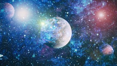 Uzaydaki gezegenler, yıldızlar ve galaksiler uzay keşiflerinin güzelliğini gösteriyor. NASA tarafından döşenmiş elementler