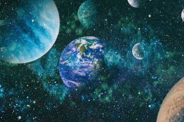 Uzaydaki gezegenler, yıldızlar ve galaksiler uzay keşiflerinin güzelliğini gösteriyor. NASA tarafından döşenmiş elementler