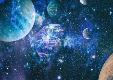 Uzaydaki gezegenler, yıldızlar ve galaksiler uzay keşiflerinin güzelliğini gösteriyor. NASA tarafından döşenmiş elementler