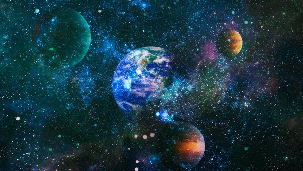 Earth, galaxy and sun.planets, stars and galaxies in outer space showing the beauty of space exploration. Elements of this image furnished by NASA