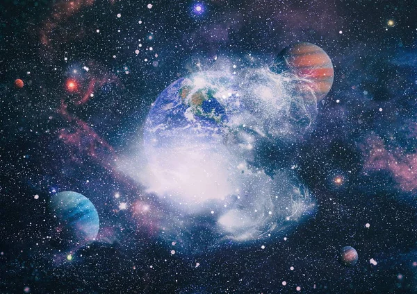 Earth, galaxy and sun.planets, stars and galaxies in outer space showing the beauty of space exploration. Elements of this image furnished by NASA