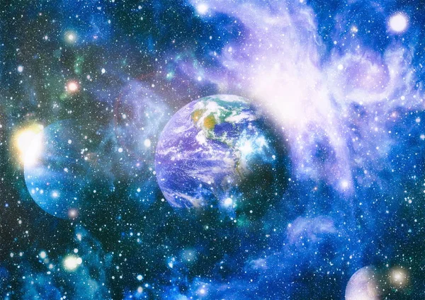 Γη και γαλαξίες στο διάστημα. Τέχνη επιστημονικής φαντασίας. Στοιχεία αυτής της εικόνας που παρέχονται από τη NASA. — Φωτογραφία Αρχείου