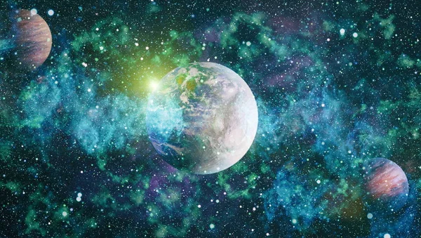 Terre et galaxies dans l'espace. Art de la science-fiction. Éléments de cette image fournis par la NASA. — Photo