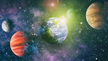 Uzay yörüngesindeki Dünya gezegeni, yörüngeden gezegenimiz. Nasa tarafından döşenmiş bu görüntü