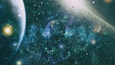 Uzay yörüngesindeki Dünya gezegeni, yörüngeden gezegenimiz. Nasa tarafından döşenmiş bu görüntü