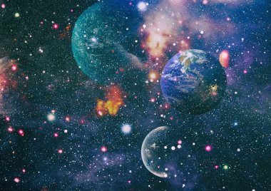 Dünya ve galaksiler uzayda. Bilim kurgu sanatı. Bu görüntünün elementleri NASA tarafından desteklenmektedir.