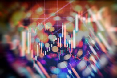 Pazar Analizi 'nin de dahil olduğu bir monitördeki veriler. Grafikler, diyagramlar, finansal rakamlar. Forex çizelgesi.