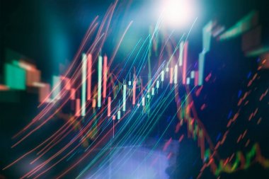 Pazar Analizi 'nin de dahil olduğu bir monitördeki veriler. Grafikler, diyagramlar, finansal rakamlar. Forex çizelgesi.