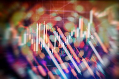 Pazar Analizi 'nin de dahil olduğu bir monitördeki veriler. Grafikler, diyagramlar, finansal rakamlar. Forex çizelgesi.