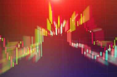Market Analyze dahil bir monitör de dahil olmak üzere finansal veriler. Çubuk grafikler, diyagramlar, finansal rakamlar. Forex grafiği.