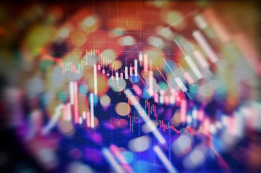 Market Analyze dahil bir monitör de dahil olmak üzere finansal veriler. Çubuk grafikler, diyagramlar, finansal rakamlar. Forex grafiği.