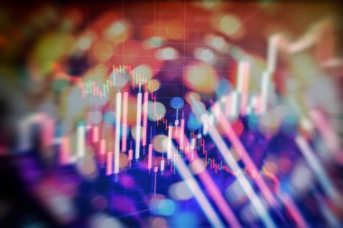 Market Analyze dahil bir monitör de dahil olmak üzere finansal veriler. Çubuk grafikler, diyagramlar, finansal rakamlar. Forex grafiği.