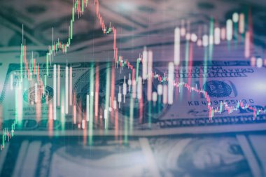 Market Analyze dahil bir monitör de dahil olmak üzere finansal veriler. Çubuk grafikler, diyagramlar, finansal rakamlar. Forex grafiği.