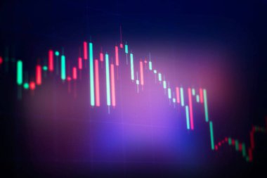 Market Analyze dahil bir monitör de dahil olmak üzere finansal veriler. Çubuk grafikler, diyagramlar, finansal rakamlar. Forex grafiği.