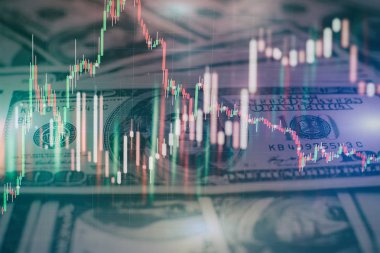 Market Analyze dahil bir monitör de dahil olmak üzere finansal veriler. Çubuk grafikler, diyagramlar, finansal rakamlar. Forex grafiği.