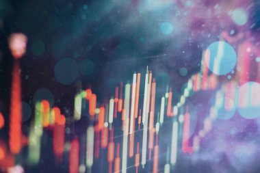 Market Analyze dahil bir monitör de dahil olmak üzere finansal veriler. Çubuk grafikler, diyagramlar, finansal rakamlar. Forex grafiği.