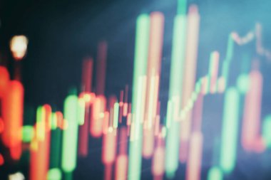 Market Analyze dahil bir monitör de dahil olmak üzere finansal veriler. Çubuk grafikler, diyagramlar, finansal rakamlar. Forex grafiği.