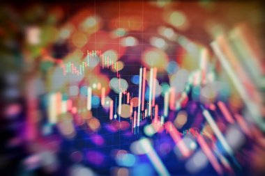 Borsada iş ve mali kavramlar ve raporlar için diyagramlar içeren ekonomik grafik. Soyut mavi arkaplan.