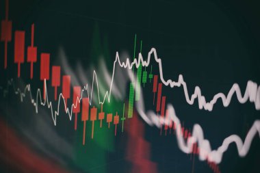 Borsada iş ve mali kavramlar ve raporlar için diyagramlar içeren ekonomik grafik. Soyut mavi arkaplan.