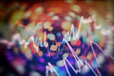 Borsada iş ve mali kavramlar ve raporlar için diyagramlar içeren ekonomik grafik. Soyut mavi arkaplan.