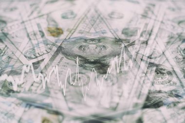 Borsada iş ve mali kavramlar ve raporlar için diyagramlar içeren ekonomik grafik. Soyut mavi arkaplan.