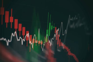 Borsada iş ve mali kavramlar ve raporlar için diyagramlar içeren ekonomik grafik. Soyut mavi arkaplan.