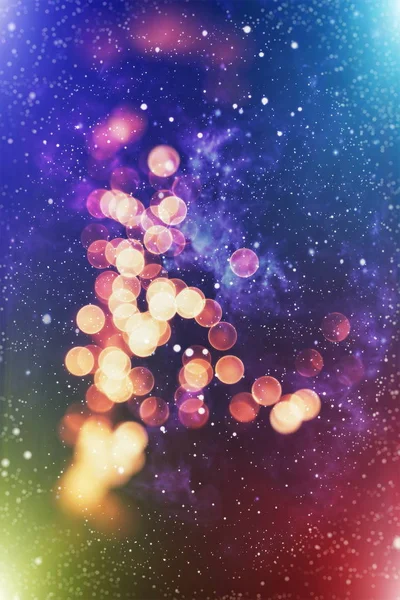 Festive Background With Natural Bokeh And Bright Golden Lights. Vintage Magic Background With Color Festive background with natural bokeh and bright golden lights. — Stock Photo, Image