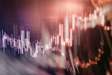 Market Analyze dahil bir monitör de dahil olmak üzere finansal veriler. Çubuk grafikler, diyagramlar, finansal rakamlar. Forex grafiği.