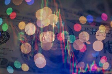 Borsada iş ve mali kavramlar ve raporlar için diyagramlar içeren ekonomik grafik. Soyut mavi arkaplan.