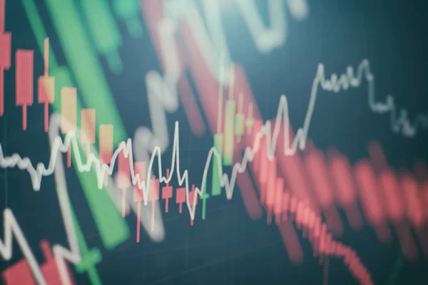 Dados financeiros em um monitor que inclusive de Market Analyze. Gráficos de barras, diagramas, números financeiros. Gráfico Forex . — Fotografia de Stock