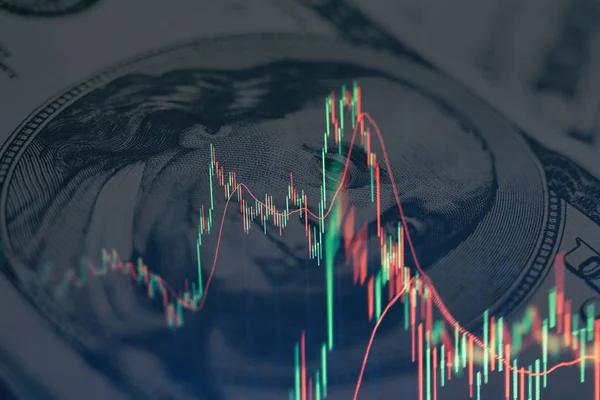 Gráfico econômico com diagramas no mercado de ações, para conceitos e relatórios de negócios e financeiros.Resumo fundo azul. — Fotografia de Stock
