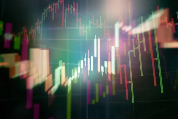 Datos financieros en un monitor que incluye de Market Analyze. Gráficos de barras, diagramas, cifras financieras. Gráfico Forex . — Foto de Stock