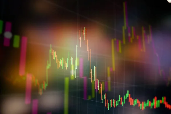 Finansiella data på en monitor som inbegriper marknadsanalyser. Stapeldiagram, diagram, finansiella siffror. Forex diagram. — Stockfoto