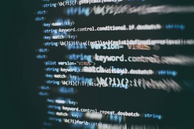 Soyut bilgisayar kodları. Yazılım geliştiricisinin kod ekranı programlanıyor. Yazılım Programlama Çalışma Zamanı. Kod metni tamamen benim tarafımdan yazıldı ve oluşturuldu.