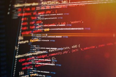 Soyut bilgisayar kodları. Yazılım geliştiricisinin kod ekranı programlanıyor. Yazılım Programlama Çalışma Zamanı. Kod metni tamamen benim tarafımdan yazıldı ve oluşturuldu.