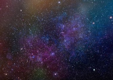 Panoramik derin uzaya arıyorum. Karanlık gece gökyüzüne yıldızlarla dolu. Uzayda Bulutsusu.