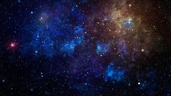 Panoramic looking into deep space. Dark night sky full of stars. The nebula in outer space.