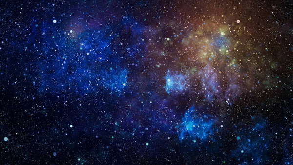 Panoramic looking into deep space. Dark night sky full of stars. The nebula in outer space.