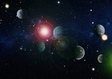 Uzaydaki gezegenler, yıldızlar ve galaksiler uzay keşiflerinin güzelliğini gösteriyor. NASA tarafından döşenmiş elementler