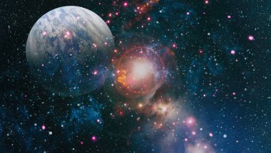 Galaksi yaratıcı arka plan. Yıldız tarlası yıldız tozu ve bulutsu uzayı. bulutsu, yıldız tozu ve parlak parlayan yıldız ile arka plan. Nasa tarafından döşenmiş bu görüntünün elemanları.
