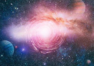 Parlak yıldız bulutsu. Uzak galaksi. Soyut resim. Nasa tarafından döşenmiş bu görüntü unsurları.