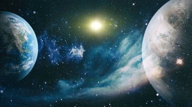 Uzaydaki gezegenler, yıldızlar ve galaksiler uzay keşiflerinin güzelliğini gösteriyor. NASA tarafından döşenmiş elementler .