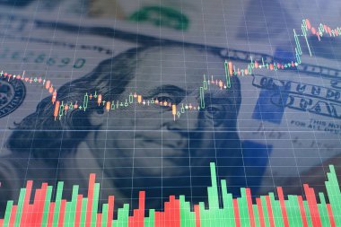 Market Analyze dahil bir monitör de dahil olmak üzere finansal veriler. Çubuk grafikler, diyagramlar, finansal rakamlar. Forex grafiği.
