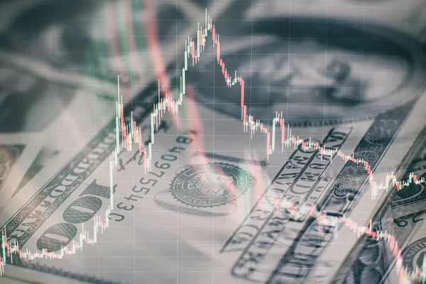 Finanzdaten auf einem Monitor, der auch Marktanalysen enthält. Balkendiagramme, Diagramme, Finanzzahlen. Devisendiagramm. — Stockfoto