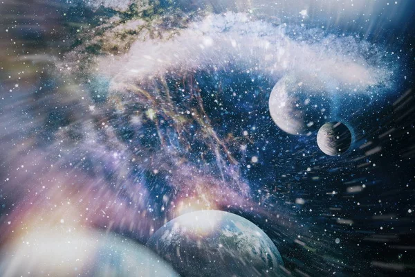 自由な空間の惑星と銀河の星。星雲、星塵と明るい輝く星を持つ宇宙銀河の背景。この画像の要素は、NASAによって提供. — ストック写真