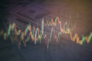 İş başarısı ve büyüme kavramı. Dijital ekran üzerindeki pazar grafiği. Eski pazar, altın pazarı ve ham petrol pazarı