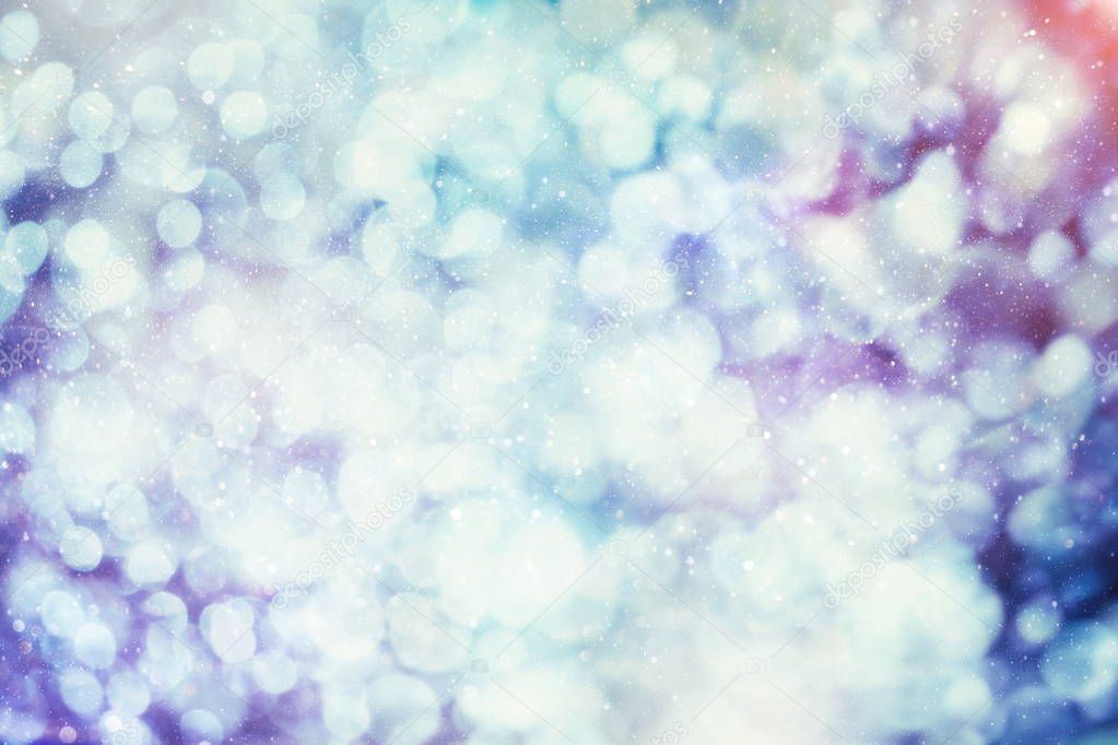 Festive background with natural bokeh and bright golden lights. Vintage Magic background with colorful bokeh.