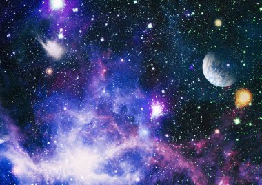 Güzel gece gökyüzü, uzayda yıldız. Uzay, bilim ve eğitim öğeleri üzerine kolaj. Nasa tarafından döşenmiş bu görüntünün elemanları.