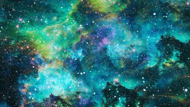 Renkli bulutsu ve evrendeki açık yıldız kümesi. Yıldız kümesi ve bulutsu - Uzayda bir bulut. Soyut astronomik galaksi. Nasa tarafından döşenmiş bu görüntünün elemanları.