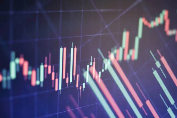 Pénzügyi adatok egy monitoron, amely magában foglalja a Market Analyze. Sávgrafikonok, diagramok, pénzügyi adatok. — Stock Fotó